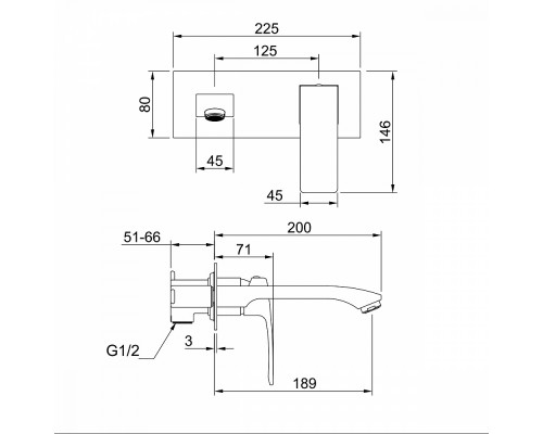 Смеситель Raglo R01.11 для раковины встраиваемый монолитный, хром