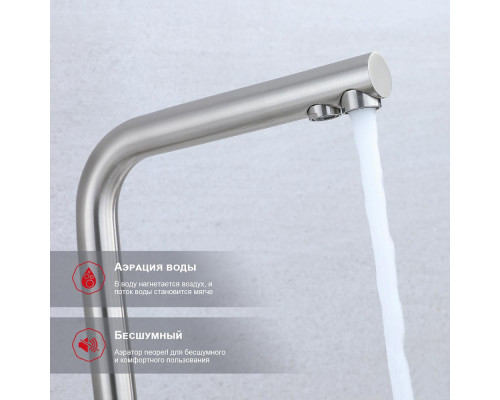 Смеситель Raglo R81.61.05 для кухни с подключением к фильтру излив поворотный, сатин