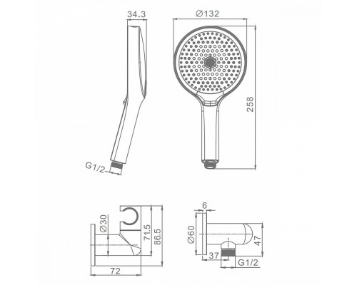Комплект с лейкой Raglo R476.42.03 для душа душевая лейка 3 режима, шланг 1,5м, держатель лейки с подключением шланга латунь, сатинзолотой