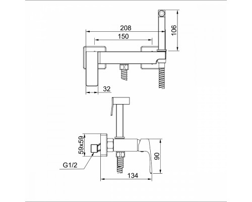 Смеситель Raglo R01.51.06 с гигиеническим душем настенный , черный
