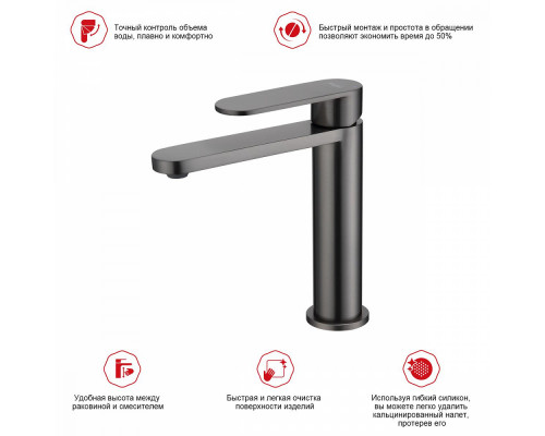 Смеситель Raglo R10.10.09 для раковины монолитный, графит