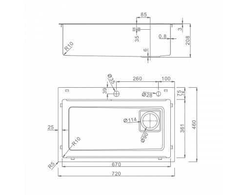 Кухонная мойка Raglo R702.7246.05 из нержавеющей стали в базу от 80см, сатин
