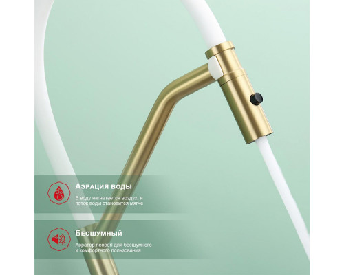 Смеситель Raglo R86.41.03 для кухни съёмный гибкий излив с магнитным фиксатором, сатин золотой