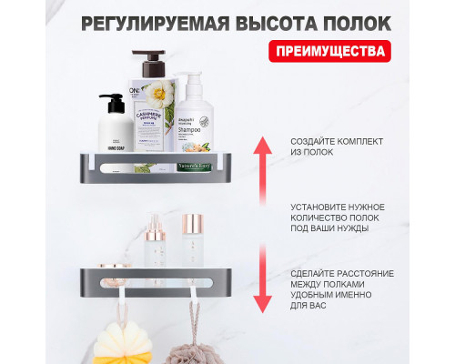 Полка для ванны и душа Raglo R340.02.09 прямая с крючками,графит