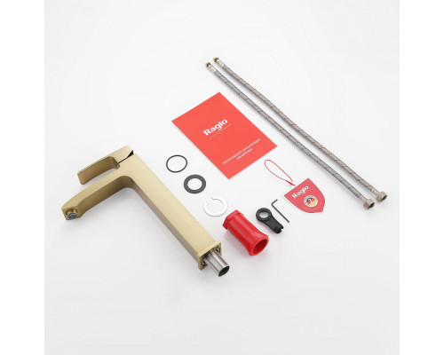 Смеситель Raglo R01.15.03 для раковины высокий монолитный, сатин золотой