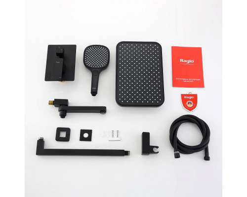 Душевая система Raglo R30.27.06 для ванны и душа встраиваемая на 3 режима излив поворотный 20 см, черный