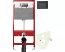 Инсталляция для унитаза Tece TECEnow 9300302 + 9200010 + 9380014 + 9240403 с кнопкой смыва, черный глянец