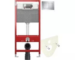 Инсталляция для унитаза Tece TECEnow 9300302 + 9200010 + 9380014 + 9240402 с кнопкой смыва, матовый хром