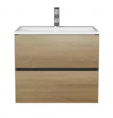 Тумба с раковиной для ванной Uperwood Barsa 60 см, раковина белая, подвесная тумба черная/дуб сонома