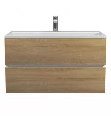 Тумба с раковиной для ванной Uperwood Barsa 90 см, раковина белая, подвесная тумба белая/дуб сонома