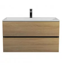 Тумба с раковиной для ванной Uperwood Barsa 90 см, раковина белая, подвесная тумба черная/дуб сонома