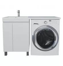 Тумба под стиральную машину с раковиной Uperwood Magenta 60/120 см, напольная, белая, с дверцами, левая