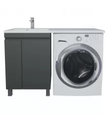 Тумба под стиральную машину с раковиной Uperwood Magenta 60/120 см, напольная, черная, с дверцами, левая