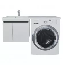 Тумба под стиральную машину с раковиной Uperwood Magenta 60/120 см, подвесная, белая/графит, с дверцами, левая