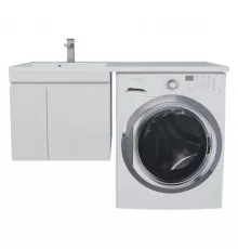 Тумба под стиральную машину с раковиной Uperwood Magenta 60/120 см, подвесная, белая, с дверцами, левая