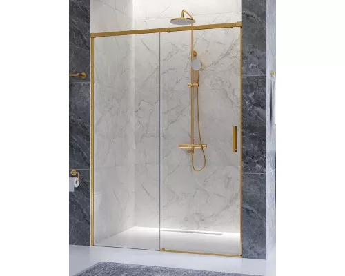 Душевая дверь CEZARES PLANE-BF-1-140-C-BORO, 140х195, профиль брашированное золото, стекло прозрачное