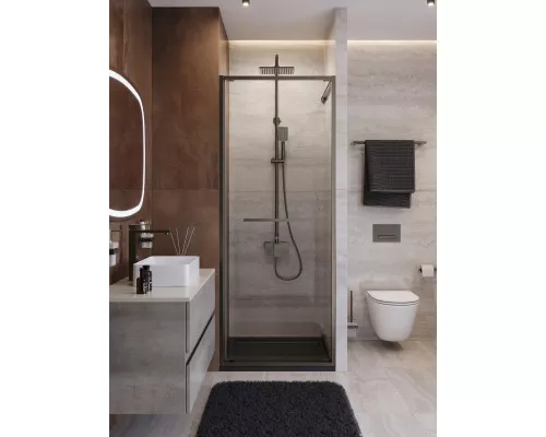 Душевая дверь CEZARES LUX-B-FS-1-70-C-GM, 70 см, профиль оружейная сталь, стекло прозрачное