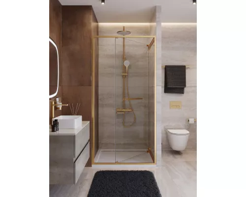 Душевая дверь CEZARES LUX-B-FS-1-90-C-BORO, 90 см, профиль брашированное золото, стекло прозрачное