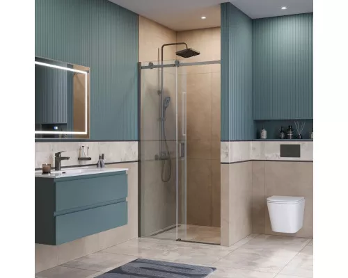 Душевая дверь в нишу BelBagno SOFT_CLOSE-2-BF-1-100-C-GM профиль оружейная сталь, стекло прозрачное