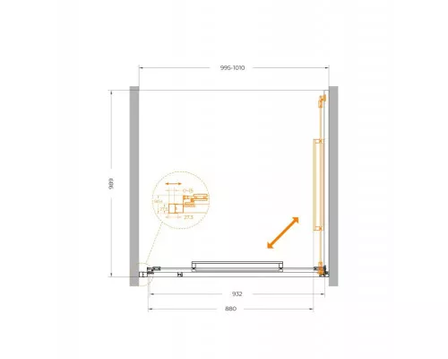 Душевая дверь CEZARES LUX-B-FS-1-100-C-BORO, 100 см, профиль брашированное золото, стекло прозрачное