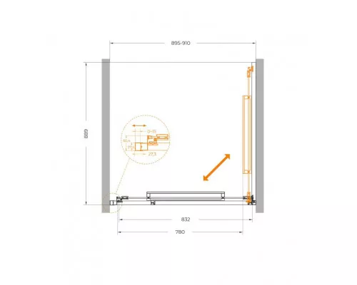 Душевая дверь CEZARES LUX-B-FS-1-90-C-BORO, 90 см, профиль брашированное золото, стекло прозрачное
