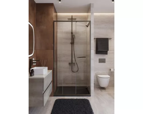 Душевая дверь CEZARES LUX-B-FS-11-110-C-GM, 110 см, профиль оружейная сталь, стекло прозрачное