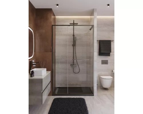 Душевая дверь CEZARES LUX-B-FS-11-120-C-GM, 120 см, профиль оружейная сталь, стекло прозрачное