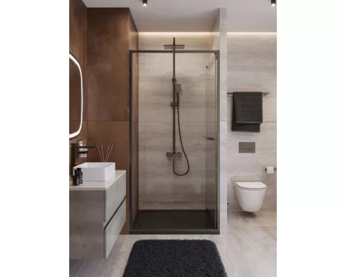 Душевая дверь CEZARES LUX-B-FS-1-100-C-GM, 100 см, профиль оружейная сталь, стекло прозрачное