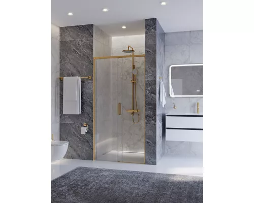 Душевая дверь CEZARES PLANE-BF-1-100-C-BORO, 100х195, профиль брашированное золото, стекло прозрачное