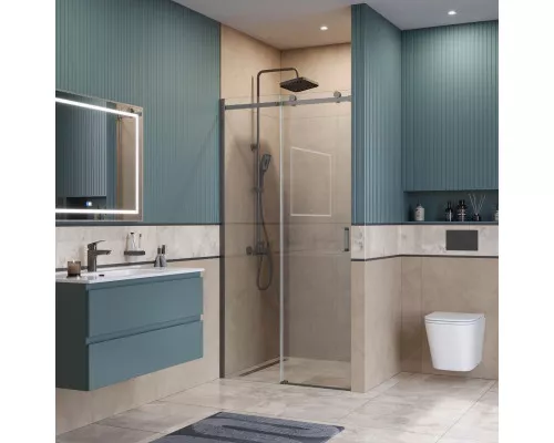 Душевая дверь в нишу BelBagno SOFT_CLOSE-2-BF-1-100-C-GM профиль оружейная сталь, стекло прозрачное