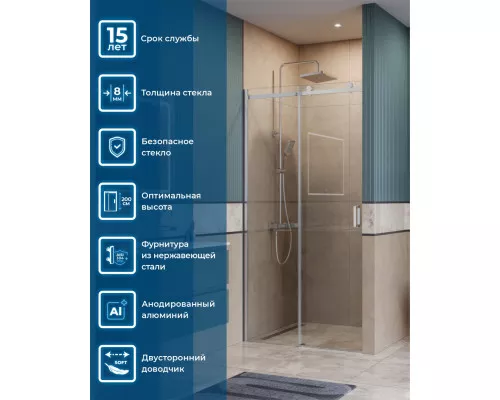 Душевая дверь в нишу BelBagno SOFT_CLOSE-2-BF-1-100-C-Cr профиль хром, стекло прозрачное