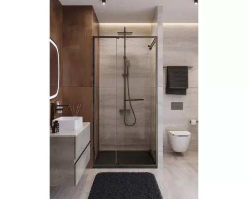 Душевая дверь CEZARES LUX-B-FS-1-100-C-GM, 100 см, профиль оружейная сталь, стекло прозрачное