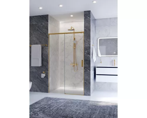 Душевая дверь CEZARES PLANE-BF-1-110-C-BORO, 110х195, профиль брашированное золото, стекло прозрачное