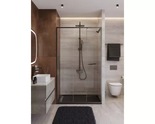 Душевая дверь CEZARES LUX-B-FS-11-120-C-GM, 120 см, профиль оружейная сталь, стекло прозрачное