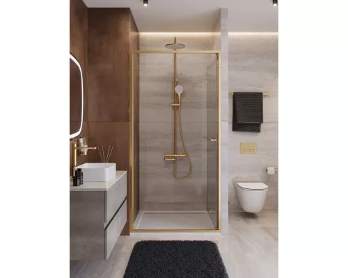 Душевая дверь CEZARES LUX-B-FS-1-100-C-BORO, 100 см, профиль брашированное золото, стекло прозрачное