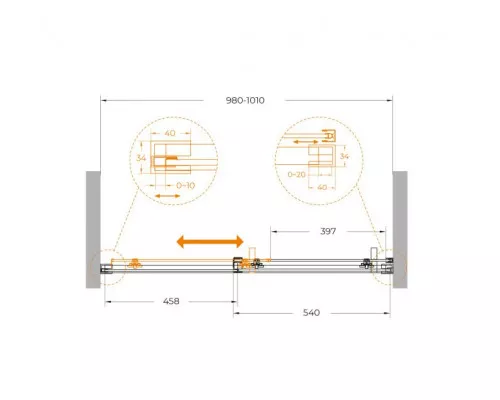 Душевая дверь CEZARES PLANE-BF-1-100-C-BORO, 100х195, профиль брашированное золото, стекло прозрачное