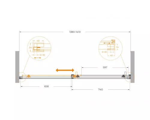 Душевая дверь CEZARES PLANE-BF-1-140-C-BORO, 140х195, профиль брашированное золото, стекло прозрачное