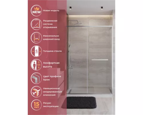 Душевая дверь CEZARES LUX-B-FS-11-140-C-CR, 140 см, профиль глянцевый хром, стекло прозрачное