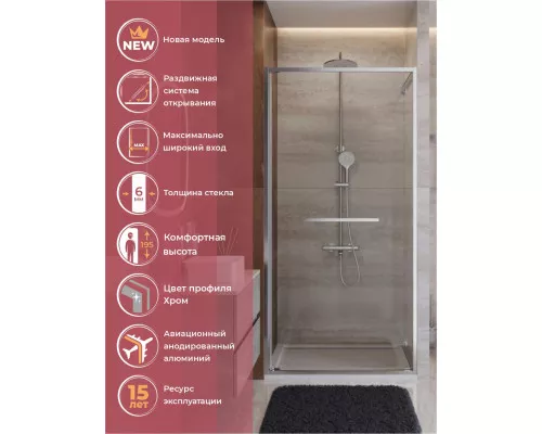 Душевая дверь CEZARES LUX-B-FS-1-100-C-CR, 100 см, профиль глянцевый хром, стекло прозрачное