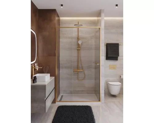 Душевая дверь CEZARES LUX-B-FS-11-120-C-BORO, 120 см, профиль брашированное золото, стекло прозрачное