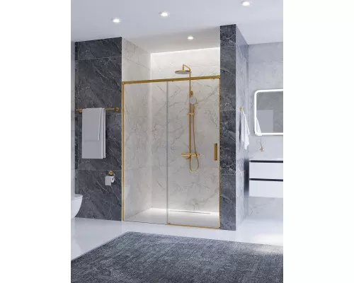 Душевая дверь CEZARES PLANE-BF-1-130-C-BORO, 130х195, профиль брашированное золото, стекло прозрачное