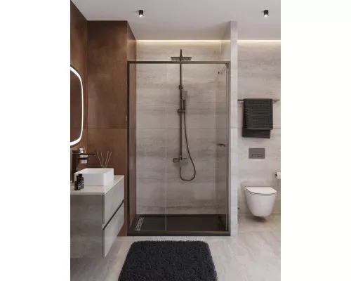 Душевая дверь CEZARES LUX-B-FS-11-120-C-GM, 120 см, профиль оружейная сталь, стекло прозрачное