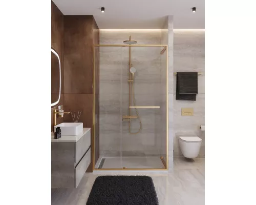 Душевая дверь CEZARES LUX-B-FS-11-120-C-BORO, 120 см, профиль брашированное золото, стекло прозрачное