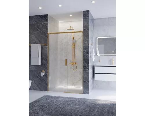 Душевая дверь CEZARES PLANE-BF-1-110-C-BORO, 110х195, профиль брашированное золото, стекло прозрачное