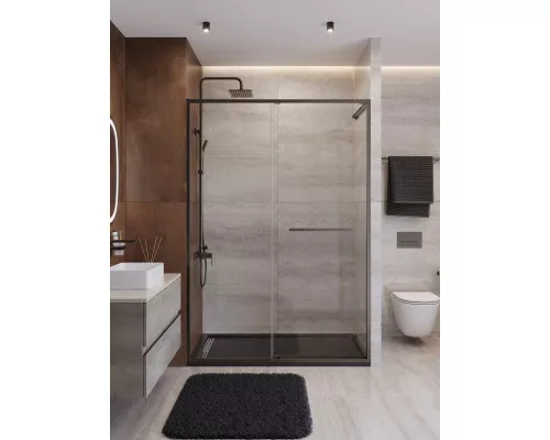 Душевая дверь CEZARES LUX-B-FS-11-140-C-GM, 140 см, профиль оружейная сталь, стекло прозрачное