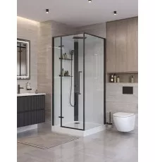Душевая кабина BelBagno UNO-CAB-A-1-90-C-NERO-Bi-TOP-L с поддоном, профиль черный матовый, стекло прозрачное, левая