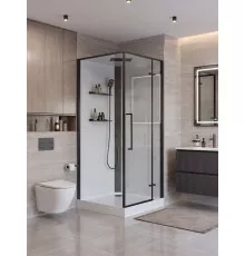 Душевая кабина BelBagno UNO-CAB-A-1-90-C-NERO-Bi-TOP-R с поддоном, профиль черный матовый, стекло прозрачное, правая