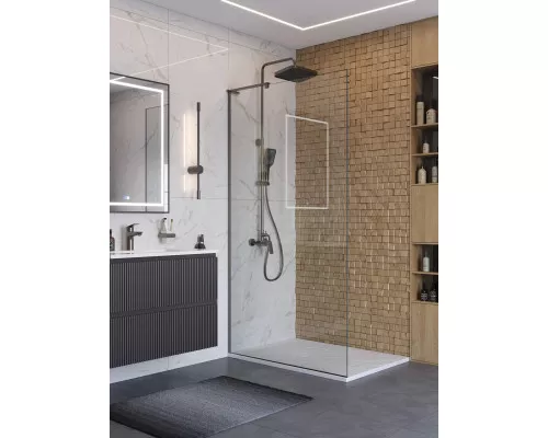 Душевая перегородка BelBagno UNO-L-1-TB-100-C-GM, 100 см, профиль оружейная сталь, стекло прозрачное