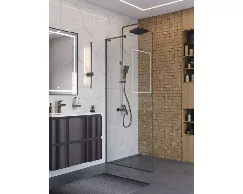 Душевая перегородка BelBagno UNO-L-1-TB-90-C-GM, 90 см, профиль оружейная сталь, стекло прозрачное