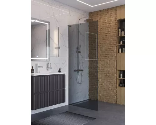Душевая перегородка BelBagno UNO-L-1-TB-90-GR-Cr, 90 см, профиль хром, стекло серое